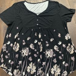 Womans Black Flower Shirt Size XL #13