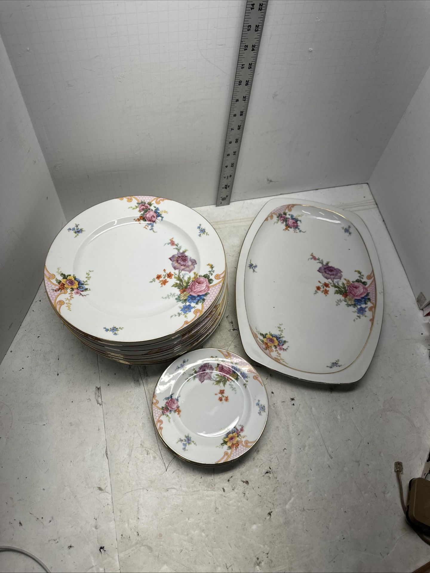 Vintage Epiag Czechoslovakia Floral Rose Set of 14 plates #S1