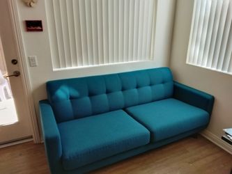 Jade/Teal sofa couch with 4 accent pillows