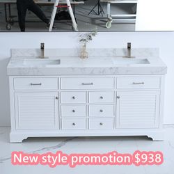 72-in White Undermount Double Sink Bathroom Vanity with White Engineered Stone Top