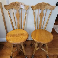 Pair Of High Back Piano Swivel Wooden Glass Claw Feet Chairs Stools
