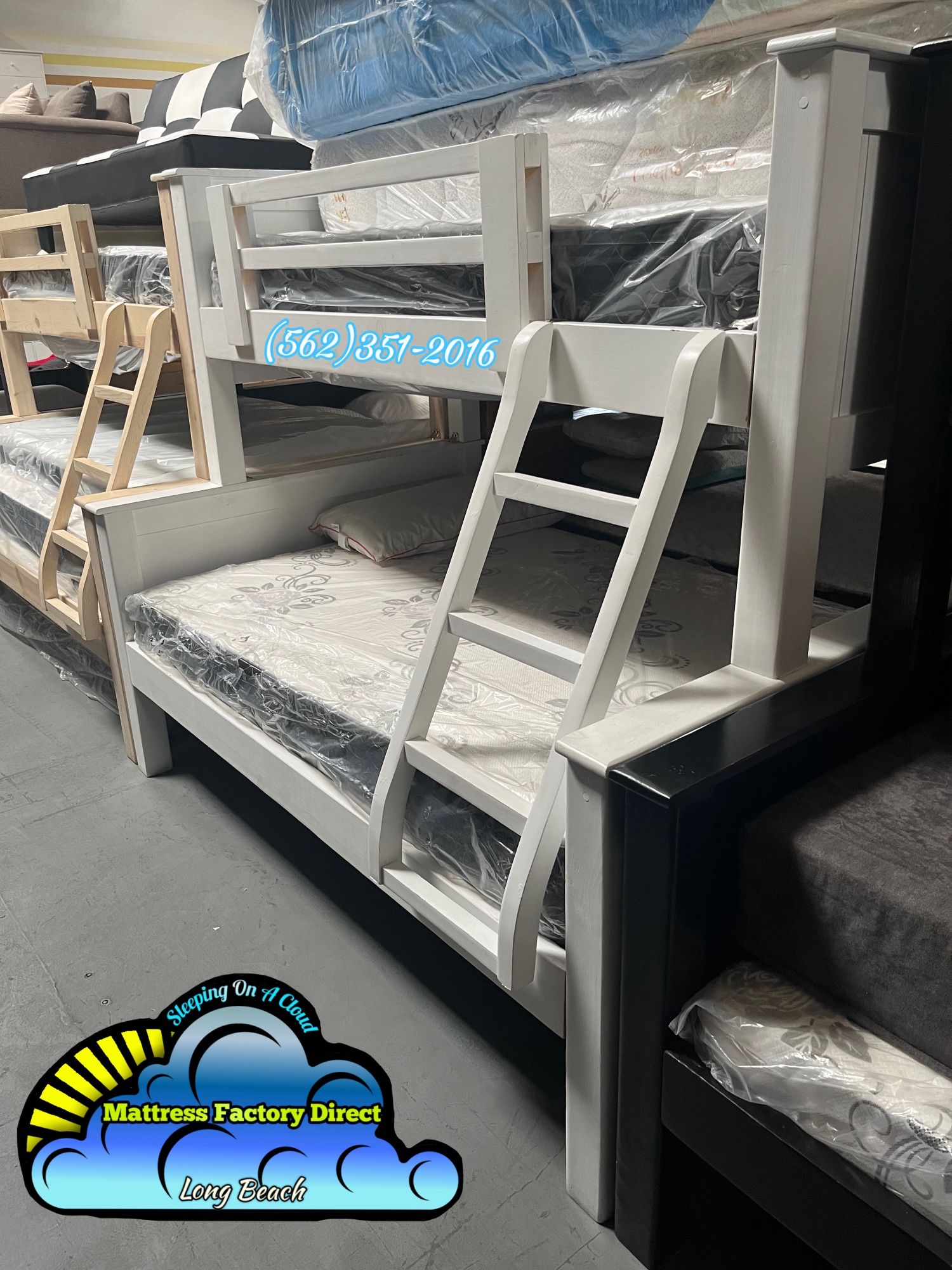 Twin Full Pine White Bunk Bed 🚚