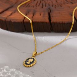 Round Enamel Portrait Pendant Necklace