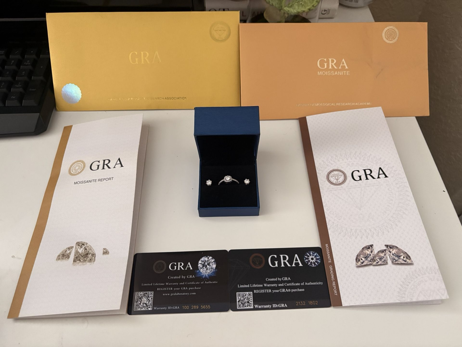 GRA Moissanite Engagement Ring & Stud Earrings Set – Sterling Silver 925