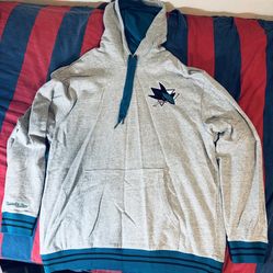 Mitchell & Ness Heather Gray SJ Sharks Classic French Terry Hoodie. Size XL