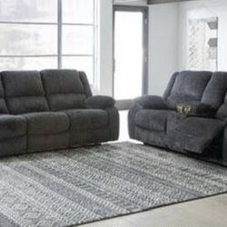 New Dark Blue Ashley Brand Reclining Sofa And Love Seat Couch Set 4 Recliners 