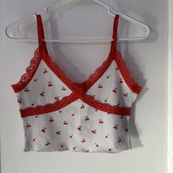 H&M Divided cherry tank w/ lace trim size S