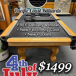 8ft Pool Table (FREE Delivery & Install + Brand New Felt In Any Color)