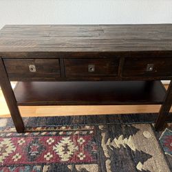 Rustic Wood Console Table – 3 Drawers + Shelf – Entryway / Sofa Table