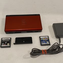 Red Nintendo DS Lite Console With Charger And 2 Games 