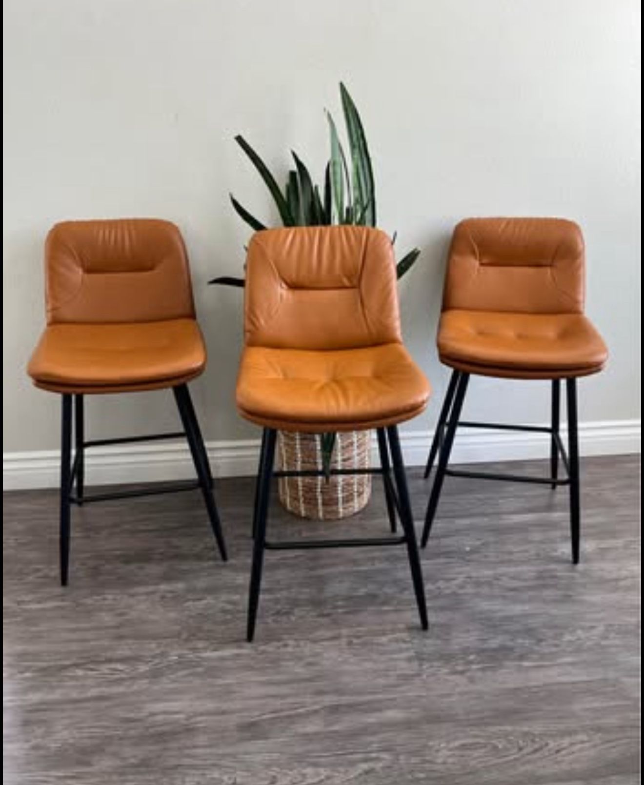 Double-Layer Upholstered Bar Stools Set of 3, 24 Inch Counter Height Bar Stools for Kitchen Island,