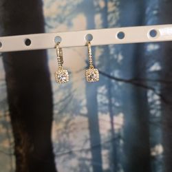 “Moissanite Drop Earrings 925 Silver w/ 14K Gold Plating