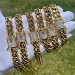 Diamond Lock Cuban Link Set 14k Gold Plated Doesn't Loses Color 