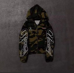 Camo Zipup with white embroidery streetwear