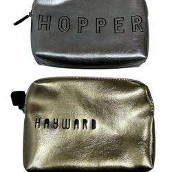 Hopper Silver & Hayward Gold Cosmetic Metallic Bags 7x5.5 Blk Lettering Clutch