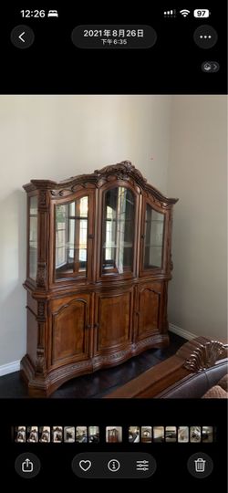Vintage Solid‑Wood Ornate Carved Curio Display Cabinet