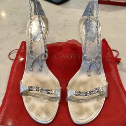 René Caovilla Silver & Rhinestone Heels Size 39/8.5