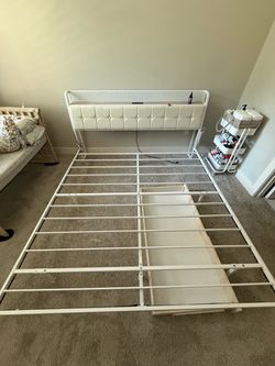 King Size Bed Frame with LED & Charging Station | Downtown Dallas