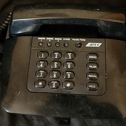 APEX Landline Telephone W/ A Pullout Program Number List. Looks Like10 Stored/3 Emergency, Pause, memo, redial, hold, pulse, tone, ringer turn off.
Mo