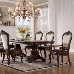 New 7PC Classic Style Cherry Finish Dining Table Set 