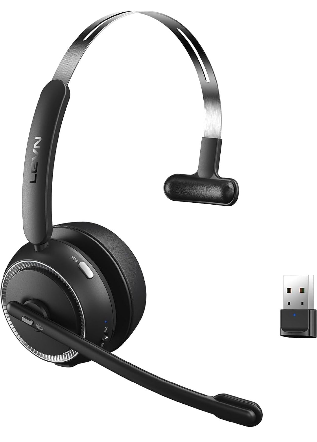 Wireless Headset with Mic for Work, Bluetooth Headset with Noise Cancelling Microphone