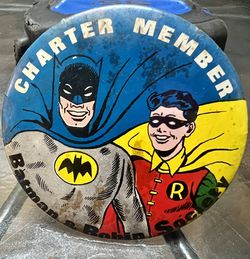 Vintage 1966 Batman & Robin Society Charter Member Pin 3.5" Large Button NPP