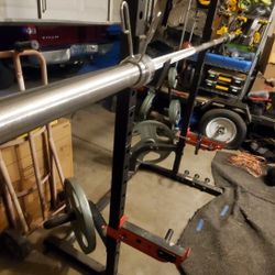Squat Rack With Weights, And Pully