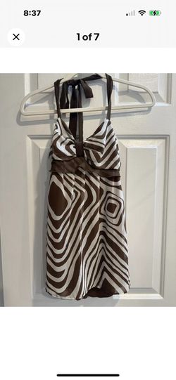 Johnny Martin Size Small Brn/ Wht Sleeveless Tie Around The Neck Top