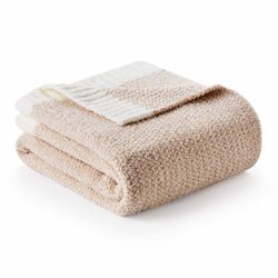 Snuggle Sac Heather Beige Throw Blankets Luxurious Microfiber Fabric, Reversible Super Soft Throws Warm Cozy Knit Fuzzy Plush Throw Blanket For Couch,