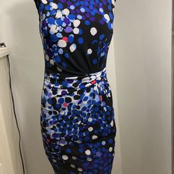 ANNE KLEIN Women's Polka Dot Faux Wrap Sheath Dress Blue Black size 4 multicolor