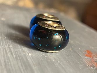 Pandora Blue Glitter Murano Glass Charm Beads