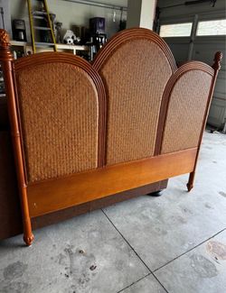 Vintage Queen Rattan Headboard Boho Coastal Style
