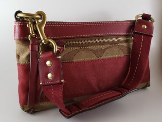 Coach handbag- dark red and tan-size small