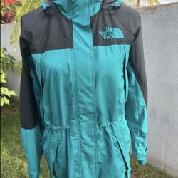 PreOwned North Face Hooded Jacket Black/Green Women's Small Petite