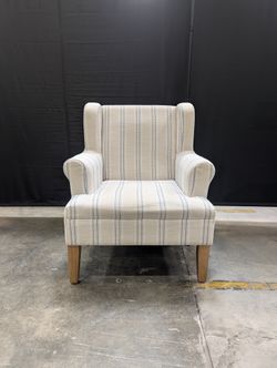 Upholstered Wingback Armchair with Blue Stripes