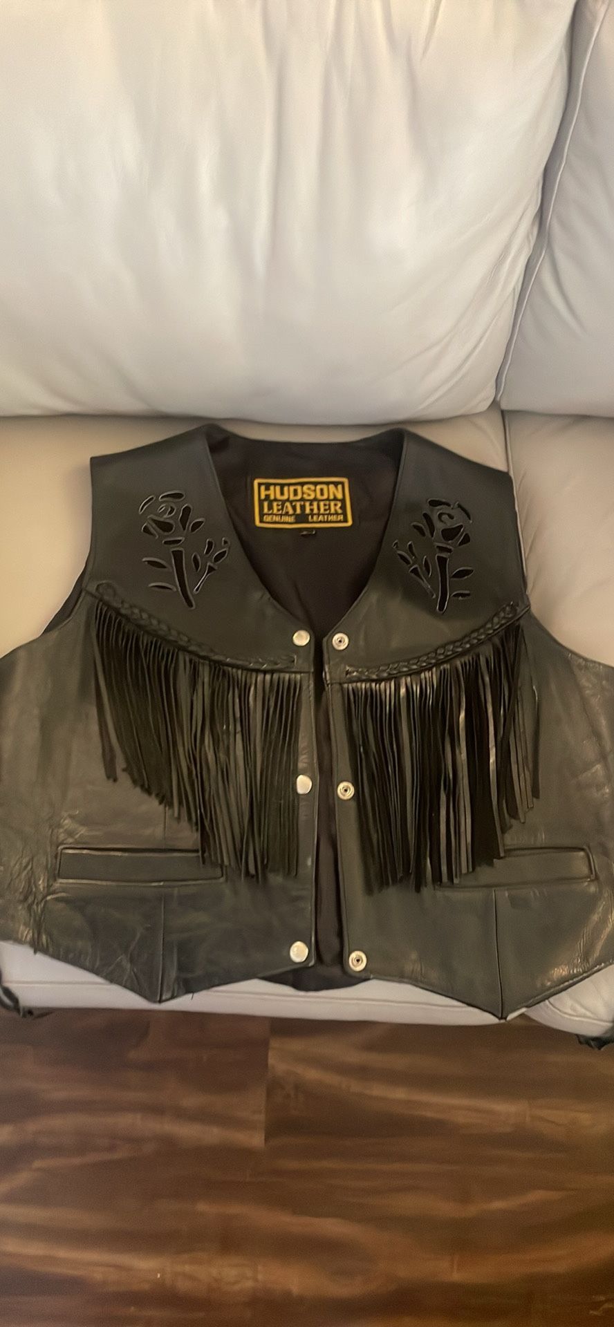 Women’s Fringed Leather Vest With Rose Cutouts