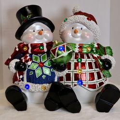 Kringle Express 14” Christmas Indoor/Outdoor Snowman Couple QVC Resin LED RARE