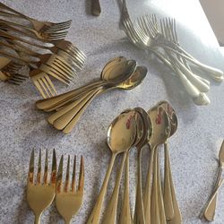 Set Of Golden Spoon And Fork Stainless Steel 