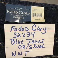 Faded Glory 32x34 Blue Jeans Original NWT.  $15