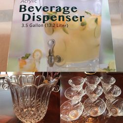Party Items- Beverage Dispenser , Ice Bucket , Cups