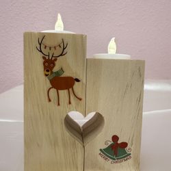 Christmas Wooden Heart Tealight Candle Holder