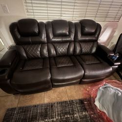 Ashley Leather Reclining Sofa Set 