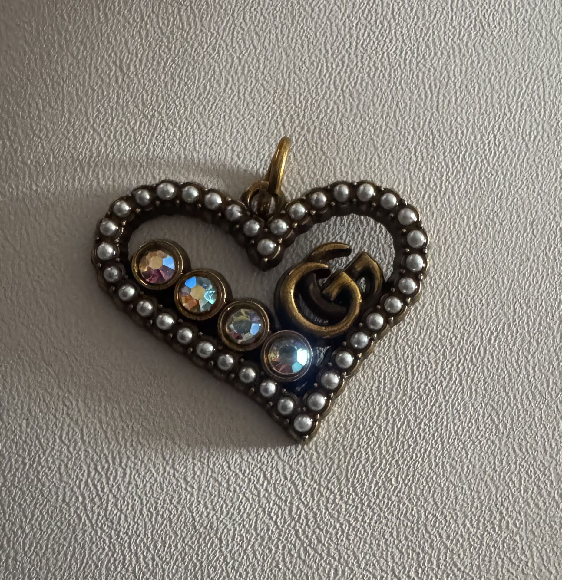 Vintage Gucci Heart Zipper Pull Charm w/Pearls & Rhinestones