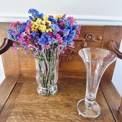Southern  Living at Home Astoria 8 7/8" Glass Trumpet Vase, Hurricane Vase or Candle Holder & Dried Flowers from Puyallup Farmer's Market