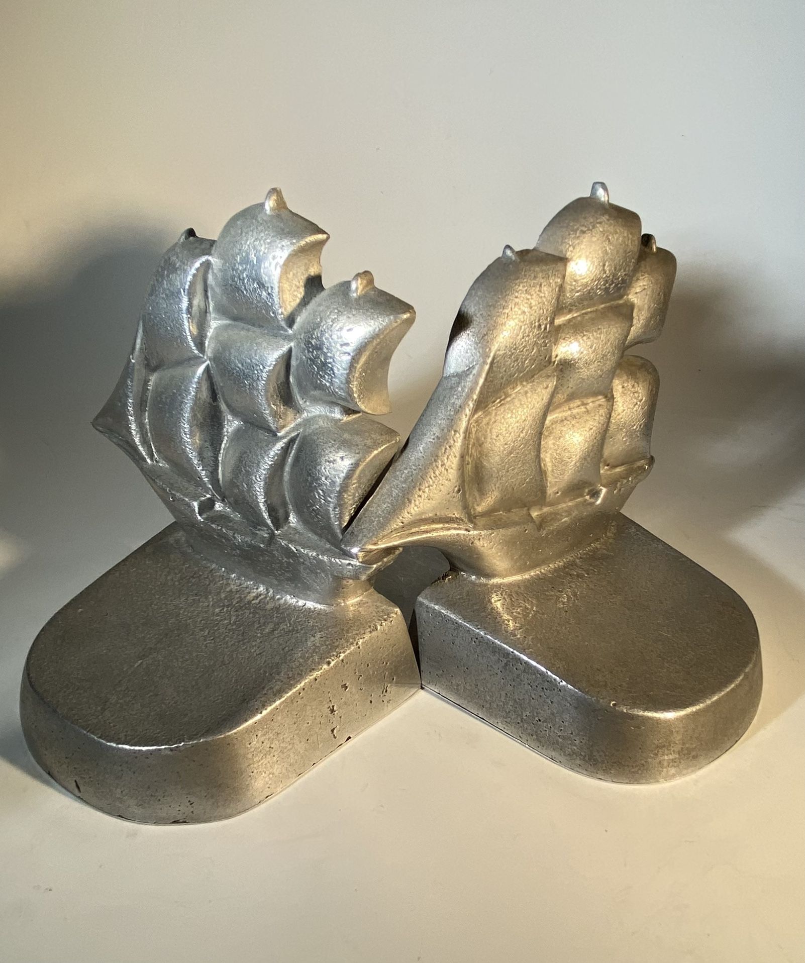 Vintage Ship Bookends Cast Aluminum Clipper Sailing Ship Bookends