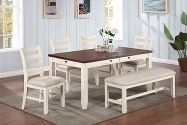 Super Deal! 6-Pcs Dining Set, Wood Dining Set, 4 Chairs , 1 bench with  a Table, Kitchen Furniture, Casual dining room set, Matching Dining Chairs 