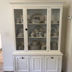 Antique White China Cabinet with Pfaltzgraffe stoneware