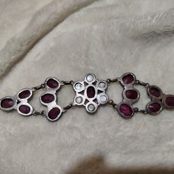 Rough Ruby and Pearls Sterling Silver bracelet