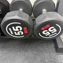 Pair of 55 LB Decagon Dumbbells  