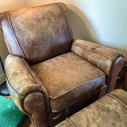 "Bomber jacket" Leather Lounge Chair With Ottoman 